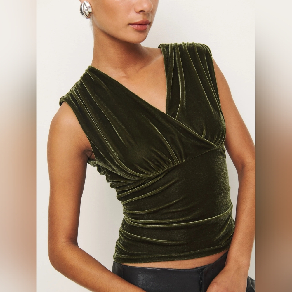 Reformation Amelia Knit Top Moss Green Velvet M